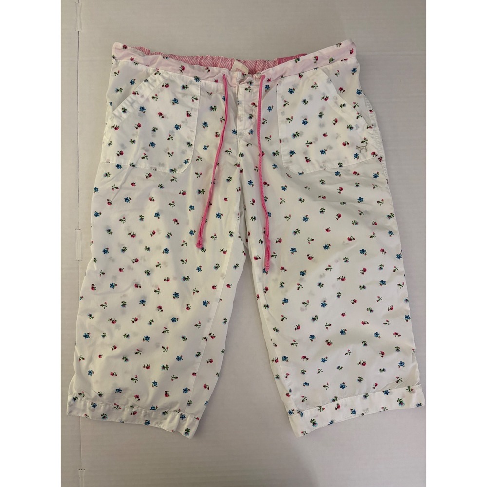 True vtg Y2K PINK Ditsy Floral Cute Coquette Cropped Capri Mid Rise Lounge Pants